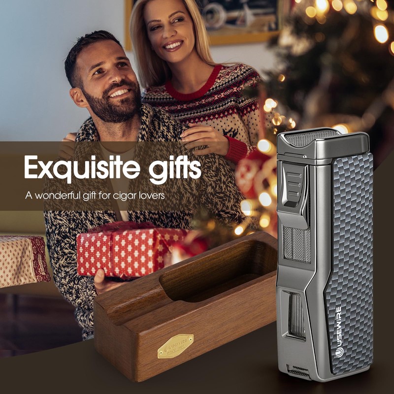 USEWIRE Cigar Lighter and Ashtray Set, Quad Windproof Jet Flame,