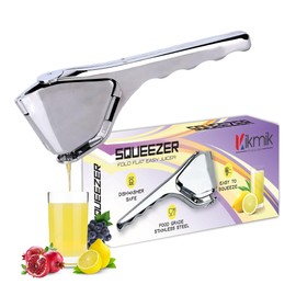 Kikmik Lemon Squeezer Stainless Steel -CitrusEase Foldable Handheld citrus Squeeze Manual Juicer with Space-Saving Ergonomics Design & Sideways Pivot for Maximum Juice Yield- (Silver).