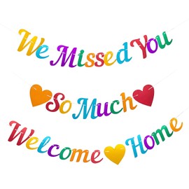 Welcome Home Decorations Banner We Missed You So Much Banner Glitter Bunting Backdrop for Family Returning Party Decorations
