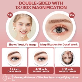 MIYADIVA Lighted Makeup Mirror, 30X Magnifying Mirror with Light and Adjustable Brightness, Hanging and Handheld Mirror with Handle, Portable Travel Makeup Mirror with Lights, Vanity Mirrors for Women