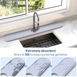 Faucet Absorbent Mat Kitchen Sink Splash Guard, 26" Long Quick Drying Stone Sink Tray, Diatomaceous Faucet Handle Drip Catcher Drying Stone Mat for Kitchen Sink and Bathroom Counter,with Non-slip Dots