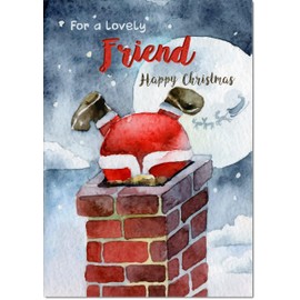 doodlecards Friend Christmas Card Santa Chimney Medium Size Christmas Card for Friend with Plain Envelope
