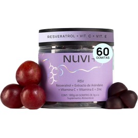 NUVI+ Gomitas RSV con Resveratrol, Arándano, Vitamina C, E y Zinc Antioxidante Natural Vegano sin Azúcar Suplemento 60 Gomitas Sabor Uva