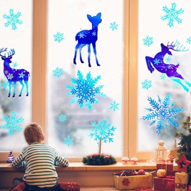 190 Pcs Christmas Snowflake Decorations Window Clings Stickers for Glass, Santa Elf Gnome Stickers Xmas Snowflake Santa Claus Decals for Party (Blue)