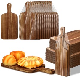 Vesici 24 Pcs Acacia Wood Cutting Board 17 x 7 Inch and 12 x 6 Inch with Handle Laser Engraving Wood Serving Board Set for Vegetables Meat Pizza Cheese Bread Housewarming Gift