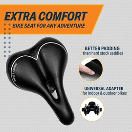 Memory Foam Bike Seat, Exercise Bike Seat Cushion, Comfort Bicycle Saddle for Men and Women Compatible for Stationary, Mountain, Road