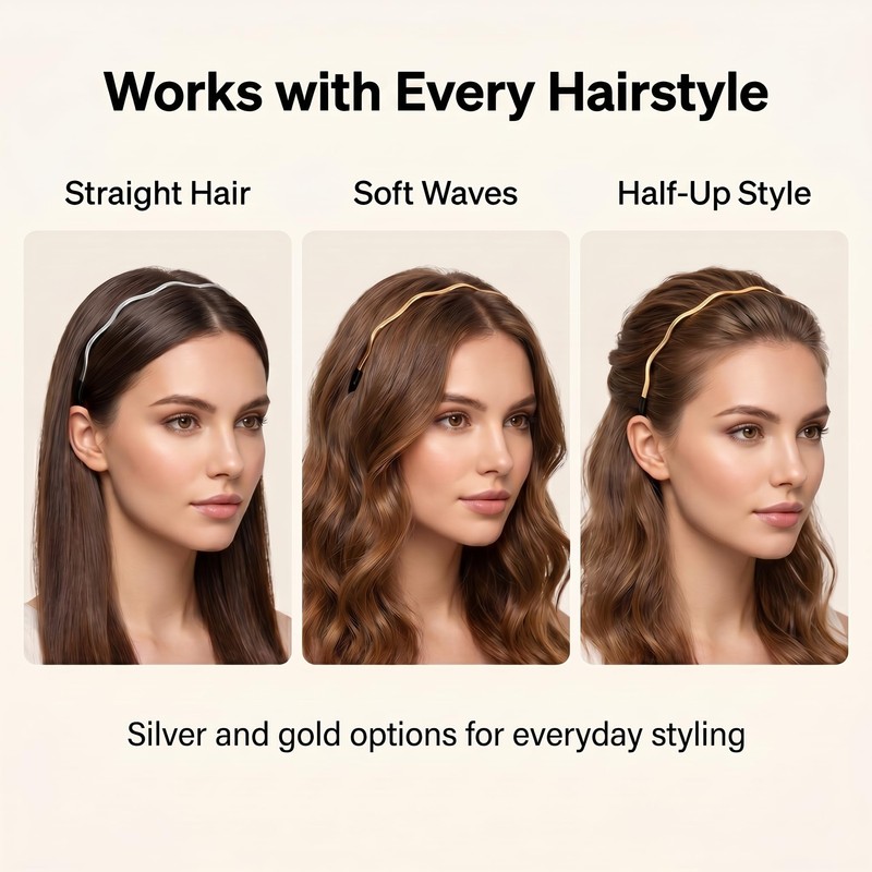 4PCS Metal Thin Headbands for Women, Elastic Hair Bands, Trendy