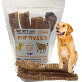 Dog Chits Beef Trachea for Dogs - Dog and Puppy Chews | Amazing for Joints | 12 in, 4 Pack | Made in USA | All-Natural Treats | Large and Small Dogs | Nothing Added | Lots of Natural Glucosamine