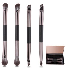 4-in-1 Makeup Brush Set with Portable Mirror Case – Includes Eyeshadow, Blending, Eyeliner, Concealer, and Eyebrow Brushes with Cleansing Cotton – Perfect Eye Makeup Brush Set