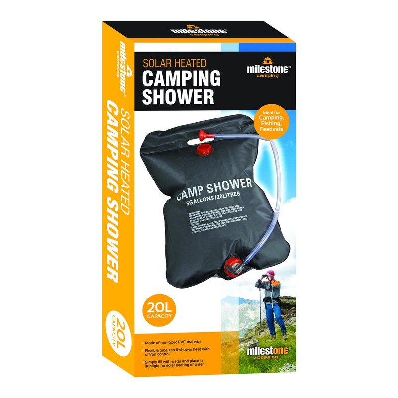 Milestone Camping Solar Shower - Black, 20 Litres