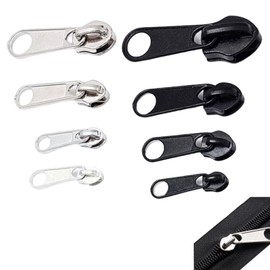 8 PCS Zipper Repair Kit Spare Zipper Pull 4 Sizes Instant for #3#5#8#10 Zip Puller Replacement Set Black and Silver Multipack Removable for Purse Clothes Jeans Suitcase Luggage Backpacks Fixing
