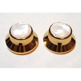 Unbranded GUITAR KNOBS - PEARL Tophat Top Hat Bell UFO - Solid Metal - Set of 2 - GOLD