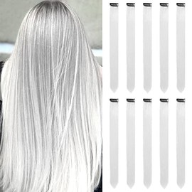 White Clip-In Hair Extensions for Girls, 22 Inch/56 cm Colourful Straight Hair Extensions for Party, Highlights, Coloured Hair Accessories, Hairpieces for Children, Women (10 Pieces, White)
