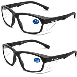 ProtectX Safety Reading Glasses 3.0 Diopter, Safety Glasses with Readers 3.0, Reader Safety Glasses 3.0, ANSI Z87.1 Rated with UV Protection - 2 Pack