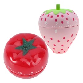 Ciieeo 2Pcs Kitchen Timers Cartoon Fruit Clock Design Mechanical Countdown Timer for Cooking and Learning Bright Colors Kitchen Accessory Strawberry