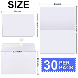 Tarjetas y sobres en blanco de 4 x 6 pulgadas, paquete de 30 cartulinas de invitación blancas con 30 sobres, tarjetas de felicitación en blanco de agr