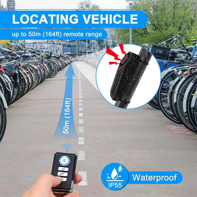 Sarini Bike Alarm System, 113dB Super Loud 7 Level Sensitivity