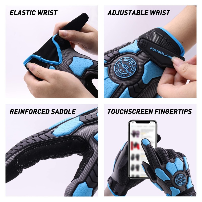 HANDLANDY Anti Vibration Gloves Men Impact Resistant Work Gloves, Padded