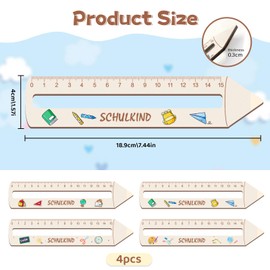 Ntwdby Personalisiertes Lineal zur Einschulung, 4 Stück Lesehilfe Kinder 1 Klasse, 19cm Holz Lineal, Geschenk für den Schulanfang oder zur Schuleinführung für Jungen und Mädchen