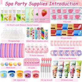140 PCS Spa Party Supplies for Women, Sleepover Spa Party Favors Include Face Masks, Facial Cleanser, Hand Cream, Lip Balm, Under Eye Patches, Lip Mask, Foot Bath Bombs, Spa Birthday Party Supplies