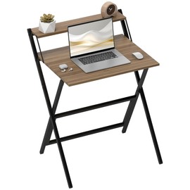 HOMCOM Small Folding Desk, 27.6 Inch Foldable Computer Desk with Monitor Shelf, Space Saving Portable Writing Table for Small Spaces, Home Office, Study, Easy Assembly, Walnut