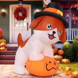 5.2 FT Thanksgiving LED Lights Inflatable Dog Pilgrim Hat Puppy Standing Pumpkin Outdoor Decorations for Children's Age Groupcolor: Turkey, size: Large