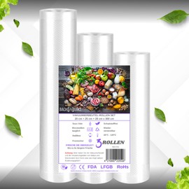 Bachwerke Set of 3 vacuum bags, vacuum film, foil rolls, vacuum bag food, vacuum film rolls, sealing bags, BPA free, foil bags for vacuum sealer (20 cm + 25 cm + 28 cm x 300 cm)