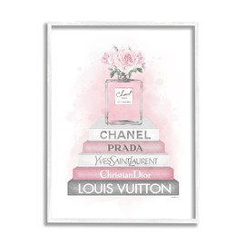 Stupell Industries Pink Roses Perfume Bottle Glam Fashion Bookstack