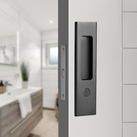 Hoconnie 6.3” Privacy Pocket Door Lock Hardware, Sliding Door Lock, Bathroom Mortise Lock, Invisible Furniture Hardware for 1-7/16” ~ 1-15/16” Thickness Door Matte Black