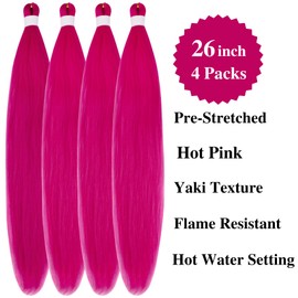 Gozill Hot Pink Braiding Hair Pre stretched Boho Braids Prestretched Braiding Hair for Bohemian Hair Ez Braid Micro Braiding Hair Synthetic Curly Deep Wave Braids