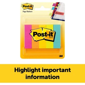 Post-it Page Markers, Assorted Colors, 1/2 in x 2 in, 50 Sheets/Pad 5 Pads/Pack