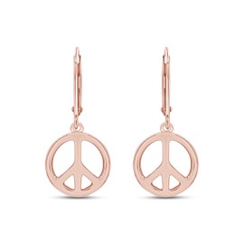 Peace Sign Lever Back Dangle Earrings Jewelry For Women In 14k Rose Gold Over Sterling Silver