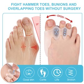 2 Pcs Toe Separator for Hallux Valgus, Hammer Toe Straightener,Stretch Overlapping Toes Corrector, Adjustable Relief Pads to Spread