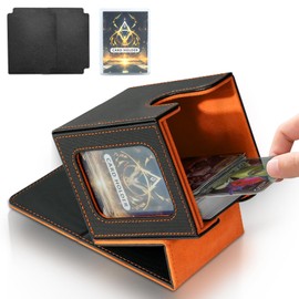 Jamiukro Card Deck Box for MTG Commander, TCG Card Box, PU Leather Magnetic Trading Card Storage Box, Holds 100 Double Sleeve Cards, Black & Orange