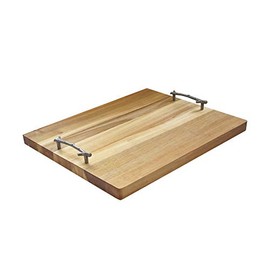 American Atelier Rectangle Wooden Tray - Natural Finish Metal Twig Designed Handles Coffee Tea Dinner Party - Great Centerpiece & Gift Idea, 16.5"x13.78"