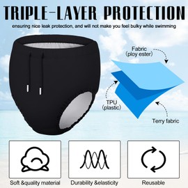Glitopper 2 Pcs Reusable Adult Swim Diapers Special Needs Cloth Diaper Covers Washable Nappy Trunks Waterproof Leakproof for Postpartum Women Incontinence Protection Unisex(Black,S)