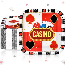 Funnymoom 60 Pcs Casino Dessert Plates Bulk 7 x 7 Inch Gold Foil Square Casino Poker Paper Plates for Poker Birthday Party Decor Supplies