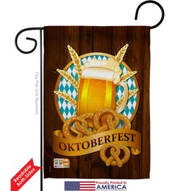 Oktoberfest Garden Flags Pack Beverages Beer Happy Hour Game Pong Party Ale Lager Craft USA Vintage Applique Small Decorative Gift Yard House Banner Double-Sided Made In 13 X 18.5