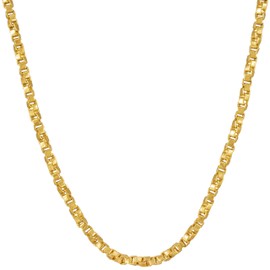 LIFETIME JEWELRY 2.6mm Twisted Box Chain Necklace 24k Gold Plated Women and Men (16 inches, Gold)