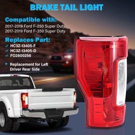 BeamTrack F250 F350 Left Driver Side Rear Tail Light Assembly Compatible With 2017 2018 2019 Ford F-250 F-350 Super Duty Taillights Brake Lamps (w/o Blind Spot) (w/o LED) Replace HC3Z13405F