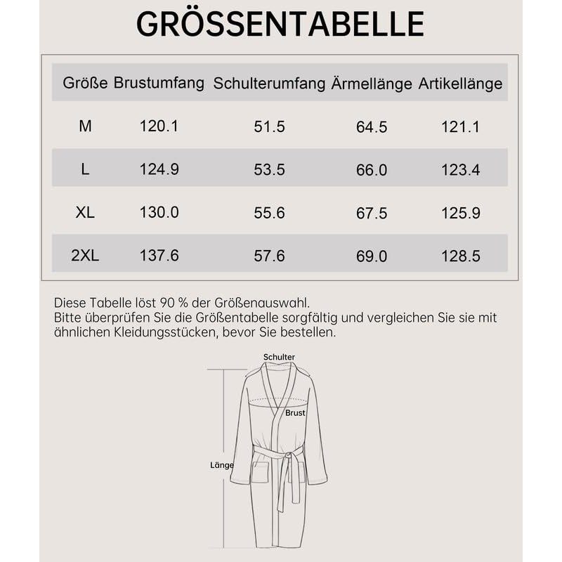 COLORFULLEAF Men's Bathrobe, 100% Cotton, Lightweight Sauna Bathrobe, Dressing Gown