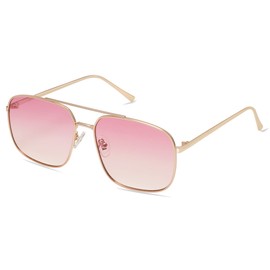 SOJOS Retro Square Aviator Sunglasses Womens Mens Double Bridge Metal Sun Glasses SJ1176, Gold/Gradient Pink