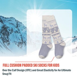 Lollisy Big Boys Ski Socks - Kids Winter Warm Thick Thermal Socks for Girls, Skating, Snowboarding - 3 Pack Elk Bohe 8-10 Years