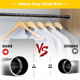 Closet Rod,17 to 96 Inch Adjustable Closet Rods for Hanging Clothes Heavy Duty Closet Hanging Rod Metal Black Closet Poles for Wardrobes