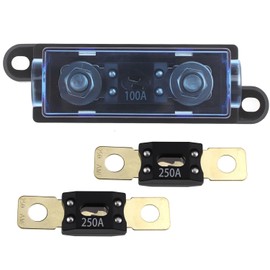 RKURCK MEGA/AMG 250A Fuse Holder, Bolt Down M8 5/16" (2 Pack 250A Fuses + 1 Way 100A Holder)