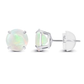 Sterling Silver 4mm Round Natural Opal October Birthstone Prong Set Stud Earrings For Women