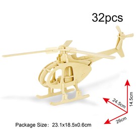 Georgie Porgy 3D Wooden Puzzle Animal Airplane Building Blocks DIY Model Kit for Children Jigsaw Educational Toy Birthday Gift (JP233 Helicopter 32pcs)