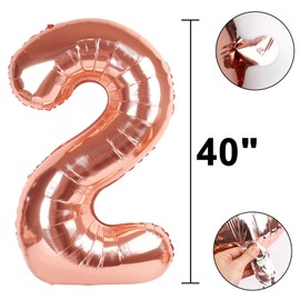 Rose Gold Number 2 Balloon Foil Mylar Number 2nd Birthday 40 Inch Big Giant Helium Number for 12 20 21st Birthday Decor,Boys Girl Party Supplies & Anniversary Events
