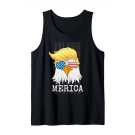 Merica Bald Eagle 4th of July Trump American Flag Funny Tank Top