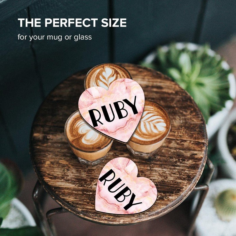 1 x Heart Coaster - Name Ruby Marble Stone Texture